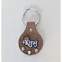Handmade Natural Leather Keychain with King Lettering and Crown