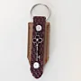 Natural Leather Keychain with Braided Leather Tag and Metal Key Charm