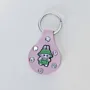 Natural Leather Keychain with Green Labubu Character with Studs