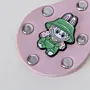 Natural Leather Keychain with Green Labubu Character with Studs