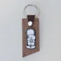 Natural Leather Keychain with Handala Character and Flower on Long Tag