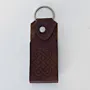 Brown Natural Leather Key Pouch with Geometric Embossing