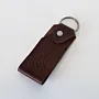 Brown Natural Leather Key Pouch with Geometric Embossing