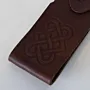 Brown Natural Leather Key Pouch with Geometric Embossing
