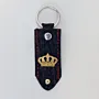 Artisan Natural Leather Keychain with Black Tag with Gold Crown