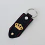 Artisan Natural Leather Keychain with Black Tag with Gold Crown