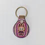 Natural Leather Keychain with Labubu Character on Colorful Background