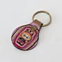 Natural Leather Keychain with Labubu Character on Colorful Background