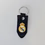 Natural Leather Keychain with Real Madrid Crest on Black Short Tag