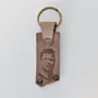 Natural Leather Keychain with Engraved Male Portrait on Long Tag