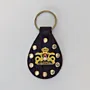 Handmade Leather Keychain with Black Medallion with Gold Crown