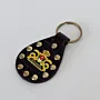 Handmade Leather Keychain with Black Medallion with Gold Crown
