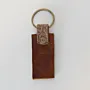 Artisan Natural Leather Keychain with Long Minimal Engraved Tag