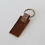 Artisan Natural Leather Keychain with Long Minimal Engraved Tag