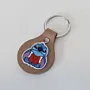Leather Keychain with Blue Stitch Character Handcrafted Design