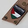 Natural Leather Keychain with Palestine Tag with Keffiyeh Pattern
