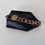 Black Natural Leather Key Pouch with Leopard-Print Strap