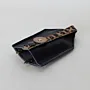 Black Natural Leather Key Pouch with Leopard-Print Strap
