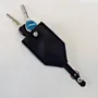 Black Natural Leather Key Pouch with Leopard-Print Strap