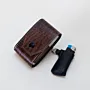 Handcrafted Dark Brown Patterned Leather Cigarette and Lighter Case