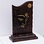 Handcrafted Wooden Candle Holder with Carved Abstract Face