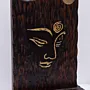 Handcrafted Wooden Candle Holder with Carved Abstract Face