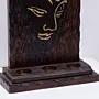 Handcrafted Wooden Candle Holder with Carved Abstract Face