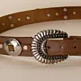 Brown with Ornate Western Buckle Leather Belt with Artisan Finish