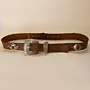 Brown with Ornate Silver Buckle Leather Belt with Artisan Finish