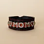 Handmade Black with Rhinestone MOM Lettering Leather Bracelet