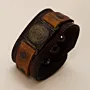 Wide Brown with Metal Medallion Leather Bracelet with Artisan Finish