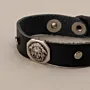Black with Lion Head Medallion Leather Bracelet with Artisan Finish
