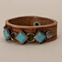 Handmade Brown with Square Turquoise Stones Leather Bracelet