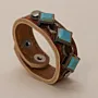 Handmade Brown with Square Turquoise Stones Leather Bracelet