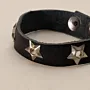 Black with Silver Stars Leather Bracelet with Artisan Finish