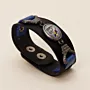 Handmade Black and Blue with Winged Medallion Leather Bracelet