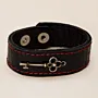 Artisan Black with Red Stitching and Key Charm Leather Bracelet