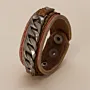 Brown with Wide Metal Chain Leather Bracelet with Artisan Finish