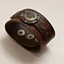 Handmade Wide Brown with Ornamental Medallion Leather Bracelet