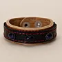 Handcrafted Black with Red Stitching and Dark Stones Bracelet