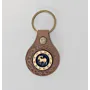 Natural Leather Keychain with Round Goat Emblem Artisan Design
