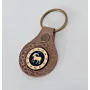 Natural Leather Keychain with Round Goat Emblem Artisan Design
