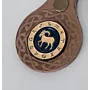 Natural Leather Keychain with Round Goat Emblem Artisan Design