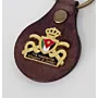 Natural Leather Keychain with Gold Crown Emblem Artisan Design