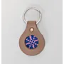 Handcrafted Leather Keychain with Blue and Pink Mosaic Medallion