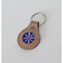Handcrafted Leather Keychain with Blue and Pink Mosaic Medallion