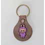 Handmade Natural Leather Keychain with Purple Labubu Character