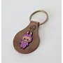 Handmade Natural Leather Keychain with Purple Labubu Character