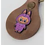 Handmade Natural Leather Keychain with Purple Labubu Character