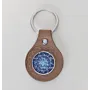 Handmade Natural Leather Keychain with Blue Snowflake Medallion